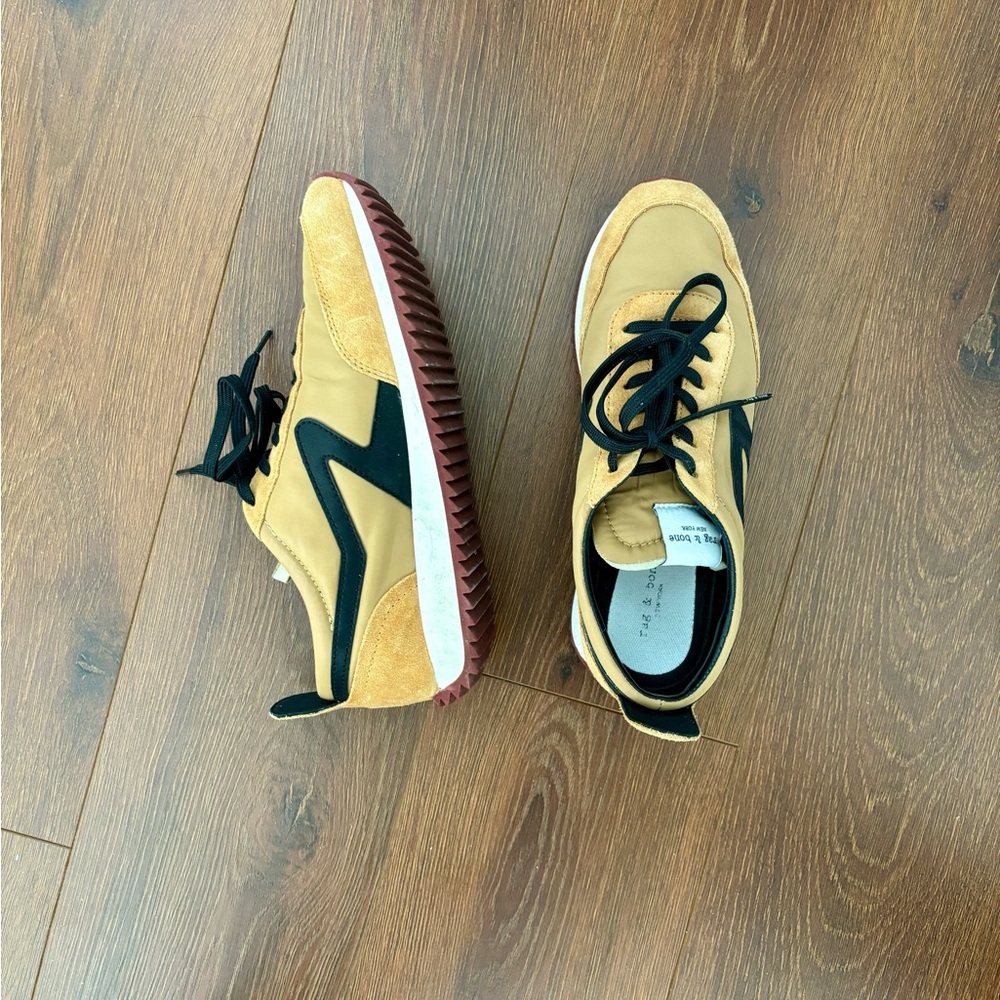 Tan and black Rag & bone retro runner mesh sneakers